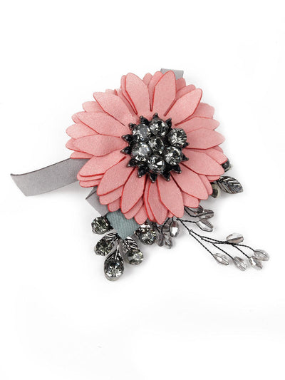 Floral peach sunflower black crystal brooch - Odette