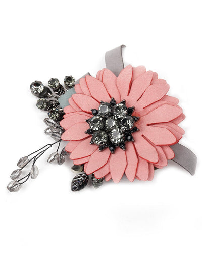 Floral peach sunflower black crystal brooch - Odette