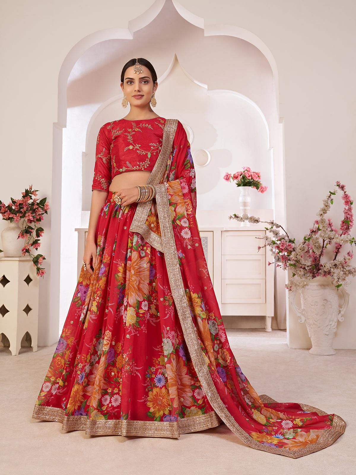 Red Golden Heavy Designer Floral Printed Lehenga Choli - Indian Heavy  Anarkali Lehenga Gowns Sharara Sarees Pakistani Dresses in  USA/UK/Canada/UAE - IndiaBoulevard