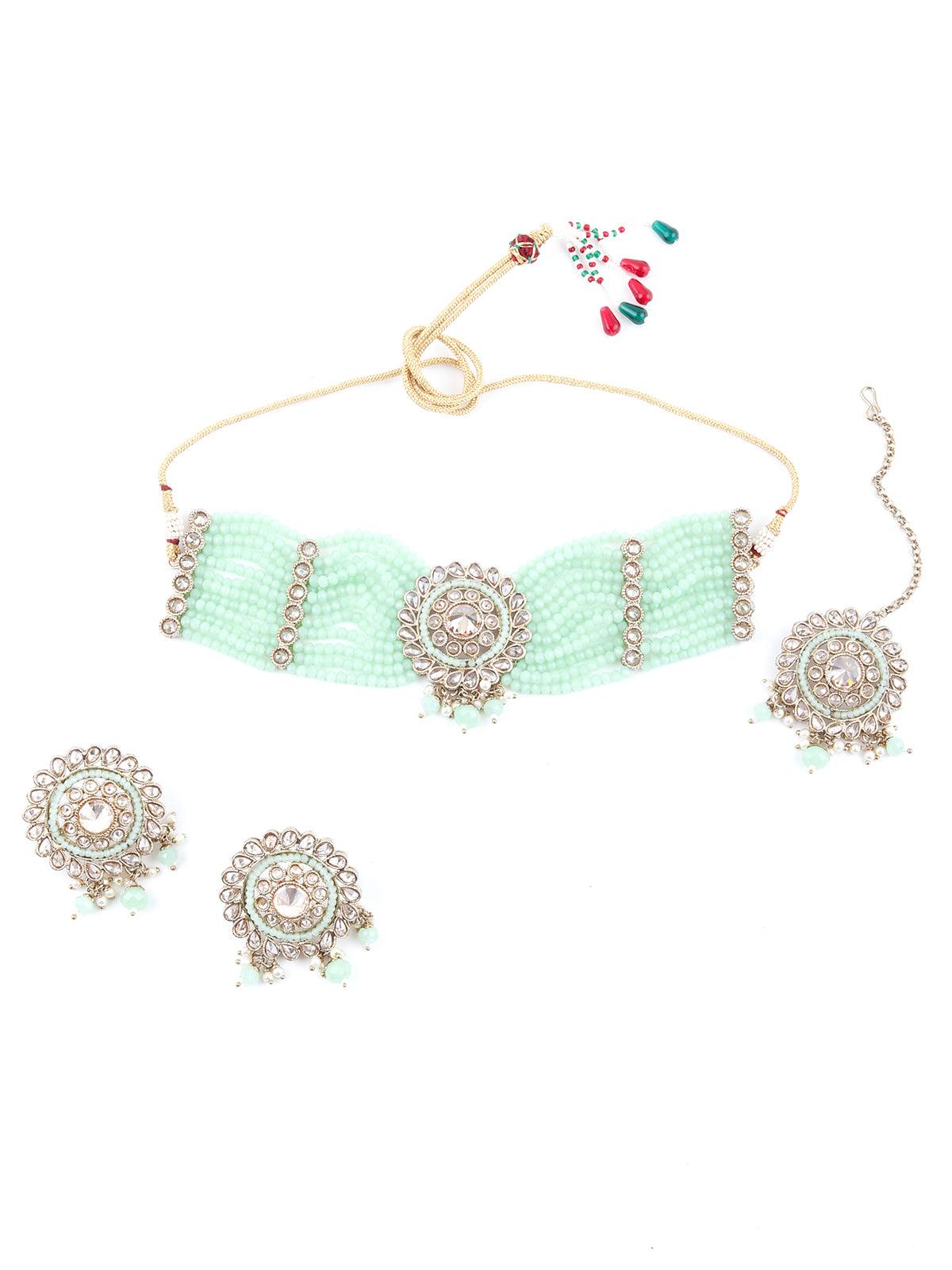 Florina Light Green Choker Necklace Set - Odette