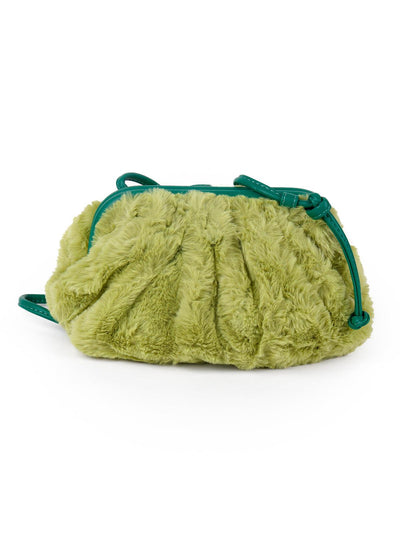 Fluffy green soft sling bag for women - Odette