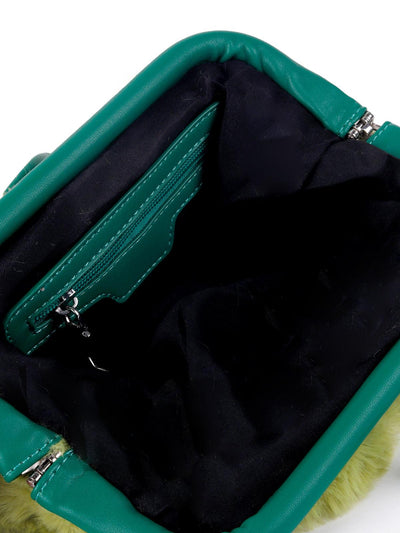 Fluffy green soft sling bag for women - Odette