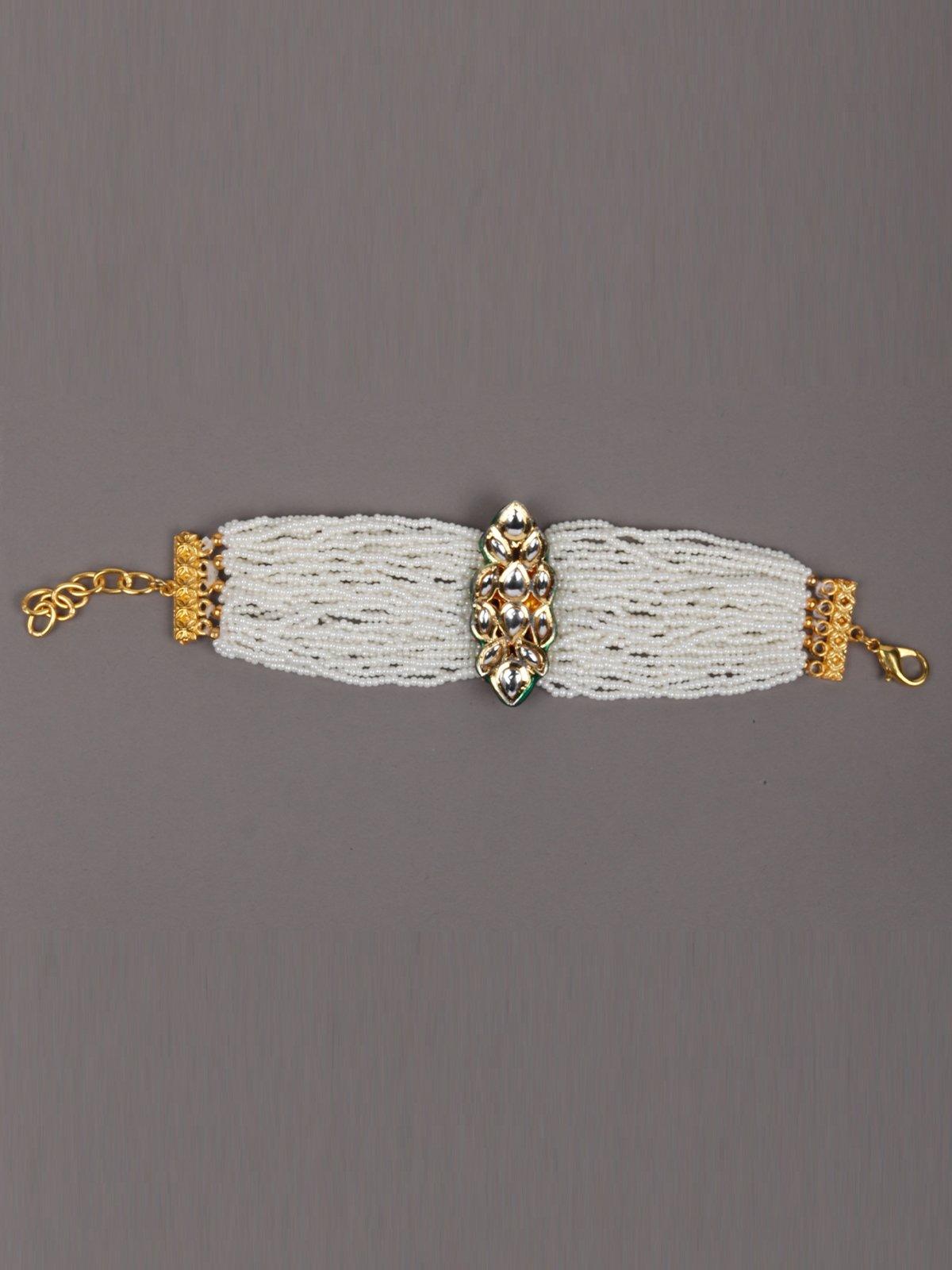 Fully Beaded bracelet With Kundan Work - Odette