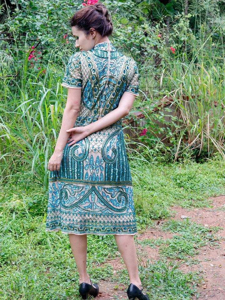 turtle beaded dress MNM Couture K3943 Turtle Neck Embroidery Beaded Fitted Dress