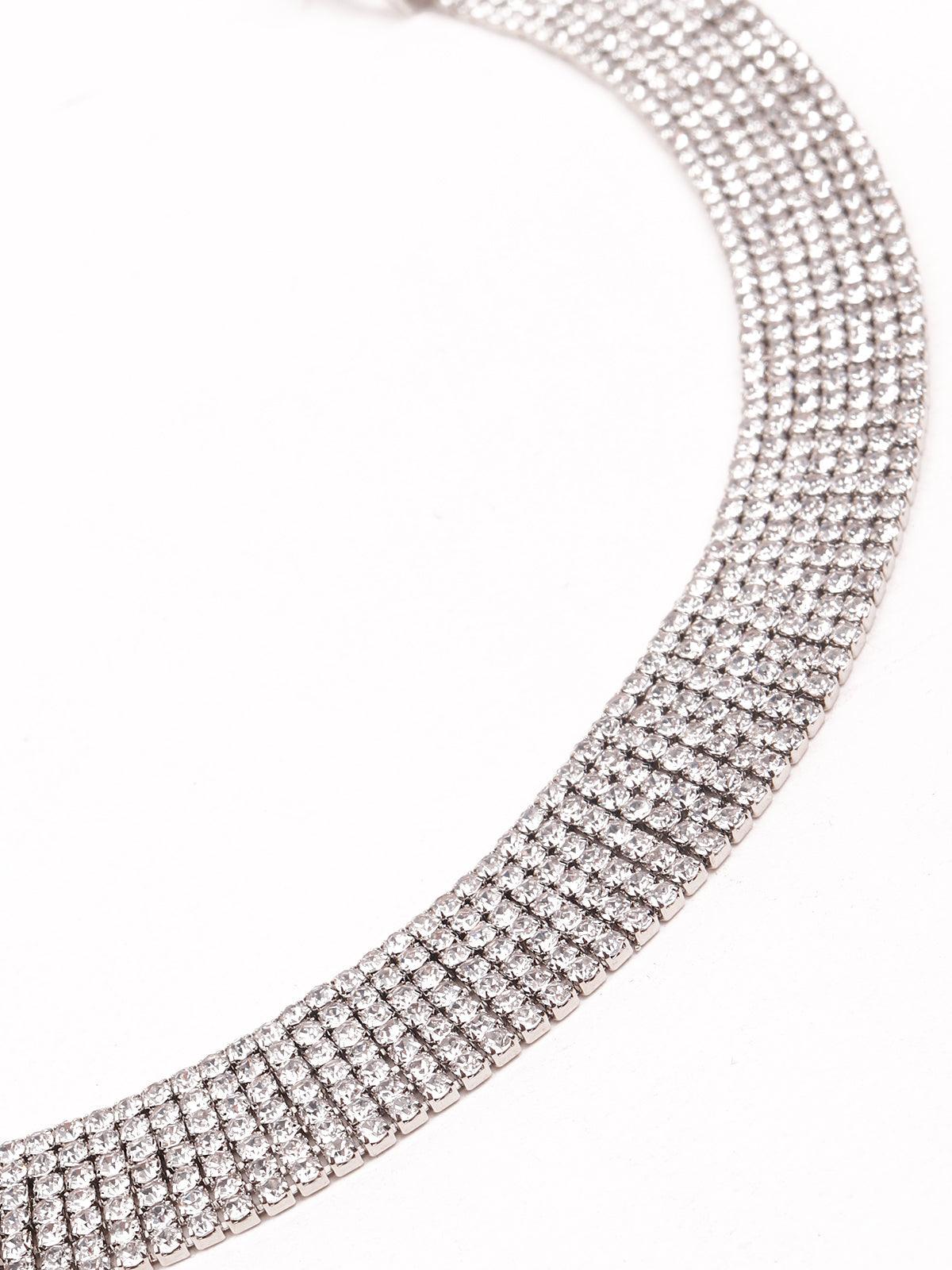 Fully studded choker studded necklace-Silver - Odette