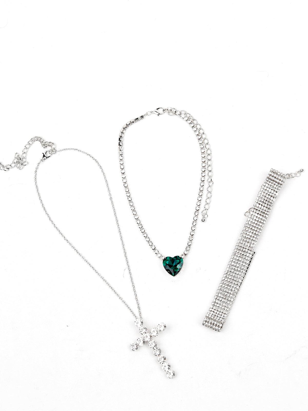 Fully studded crystal statement three piece necklace set - Odette