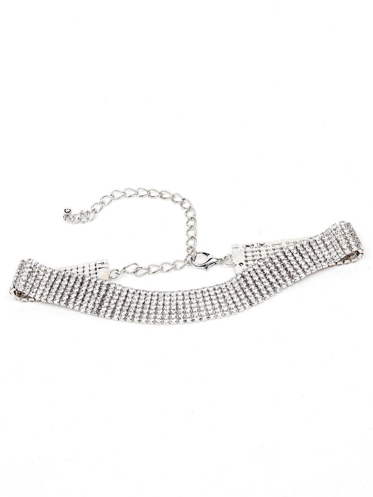 Fully studded crystal statement three piece necklace set - Odette