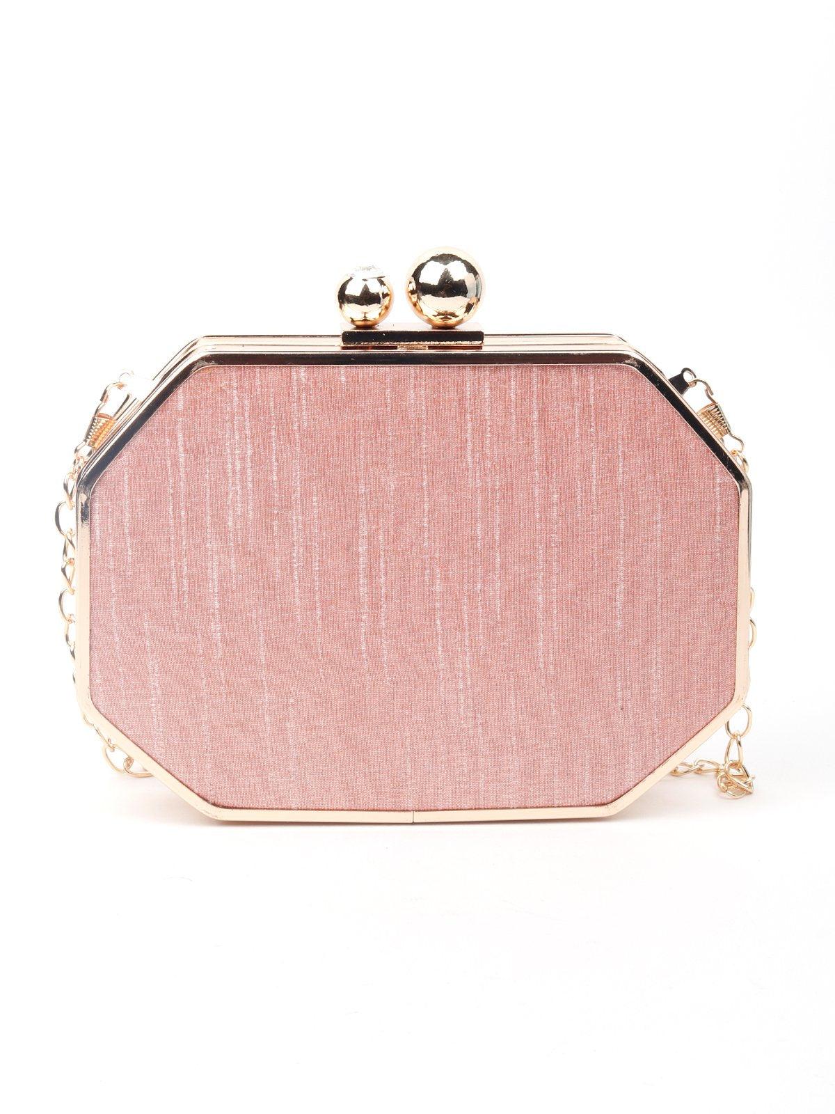Geometric shaped pink beaded embroidery clutch/sling bag - Odette