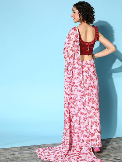 Georgette Pink Embellished Designer Saree With Blouse Piece - Odette