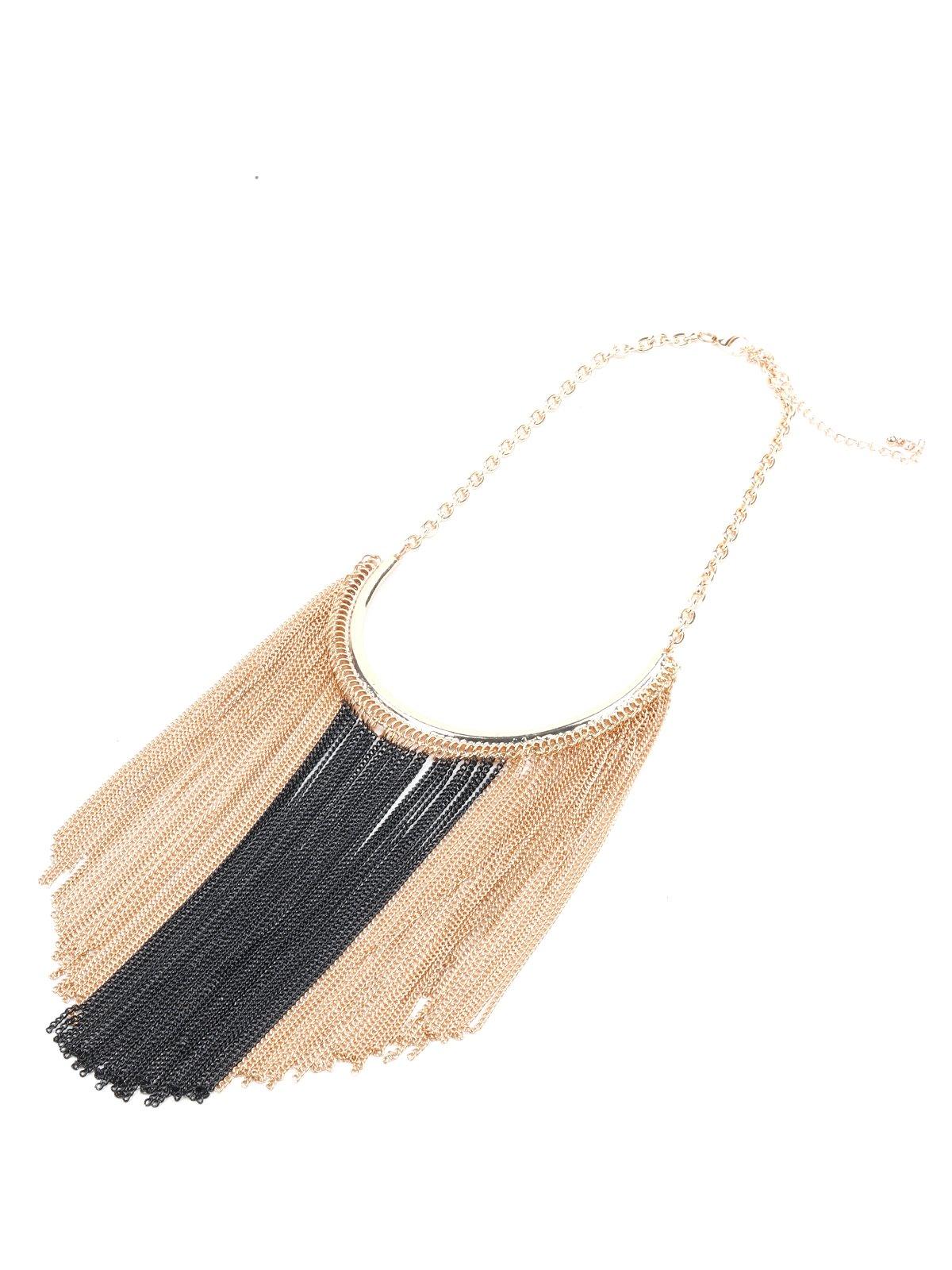 Gold And Grey Drop Down Tassel Necklace. - Odette