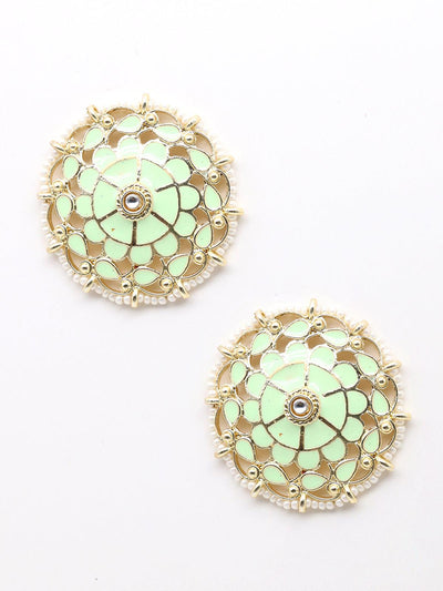 Gold and sober green tinted stud earrings! - Odette