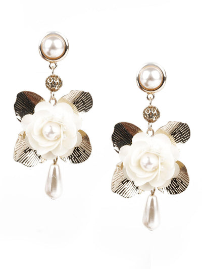 GOLD AND WHITE DANGLE EARRINGS - Odette