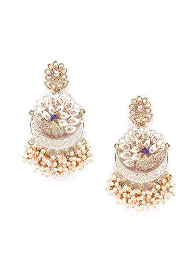 Gold and White Ethnic Cutwork Dangle Earrings - Odette