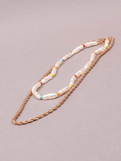 Gold and white layered necklace - Odette