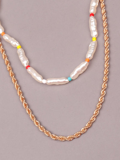 Gold and white layered necklace - Odette