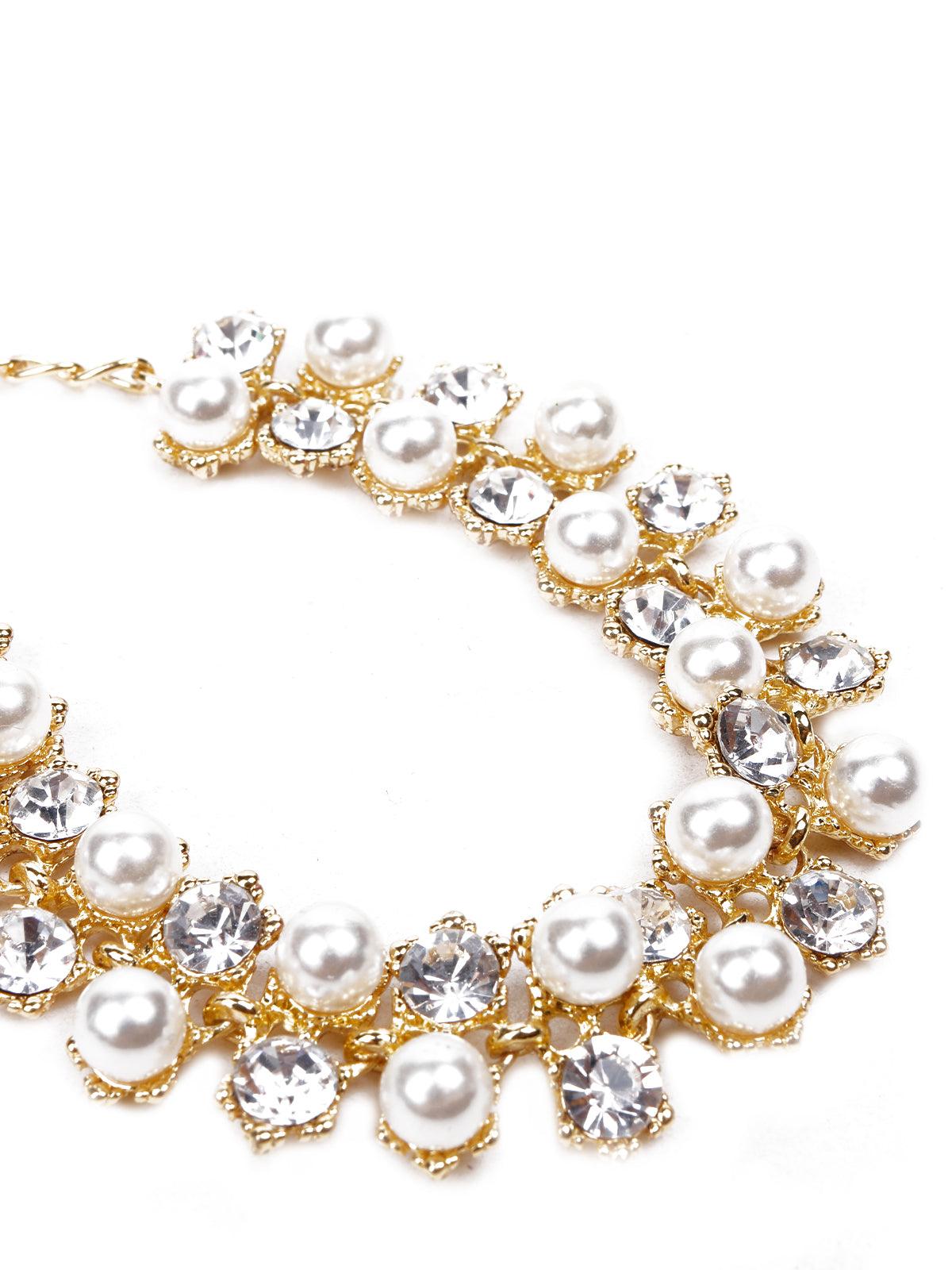 Gold bracelet embellished with crystals and pearls - Odette
