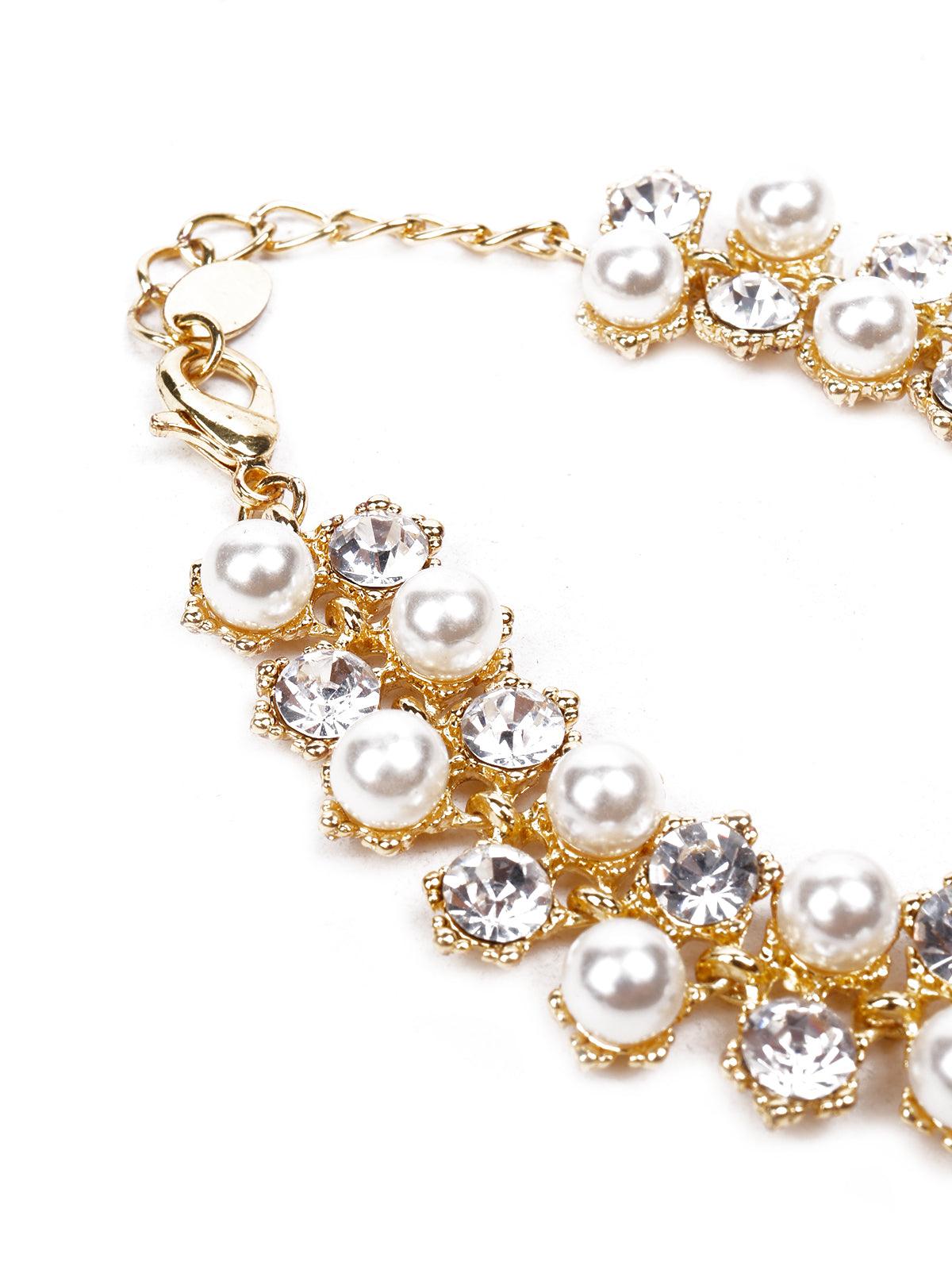 Gold bracelet embellished with crystals and pearls - Odette