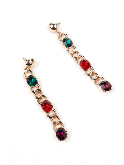 Gold Chained Gem Stone Earrings - Odette