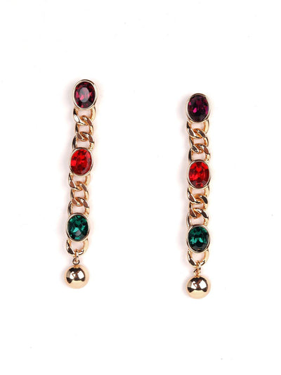 Gold Chained Gem Stone Earrings - Odette