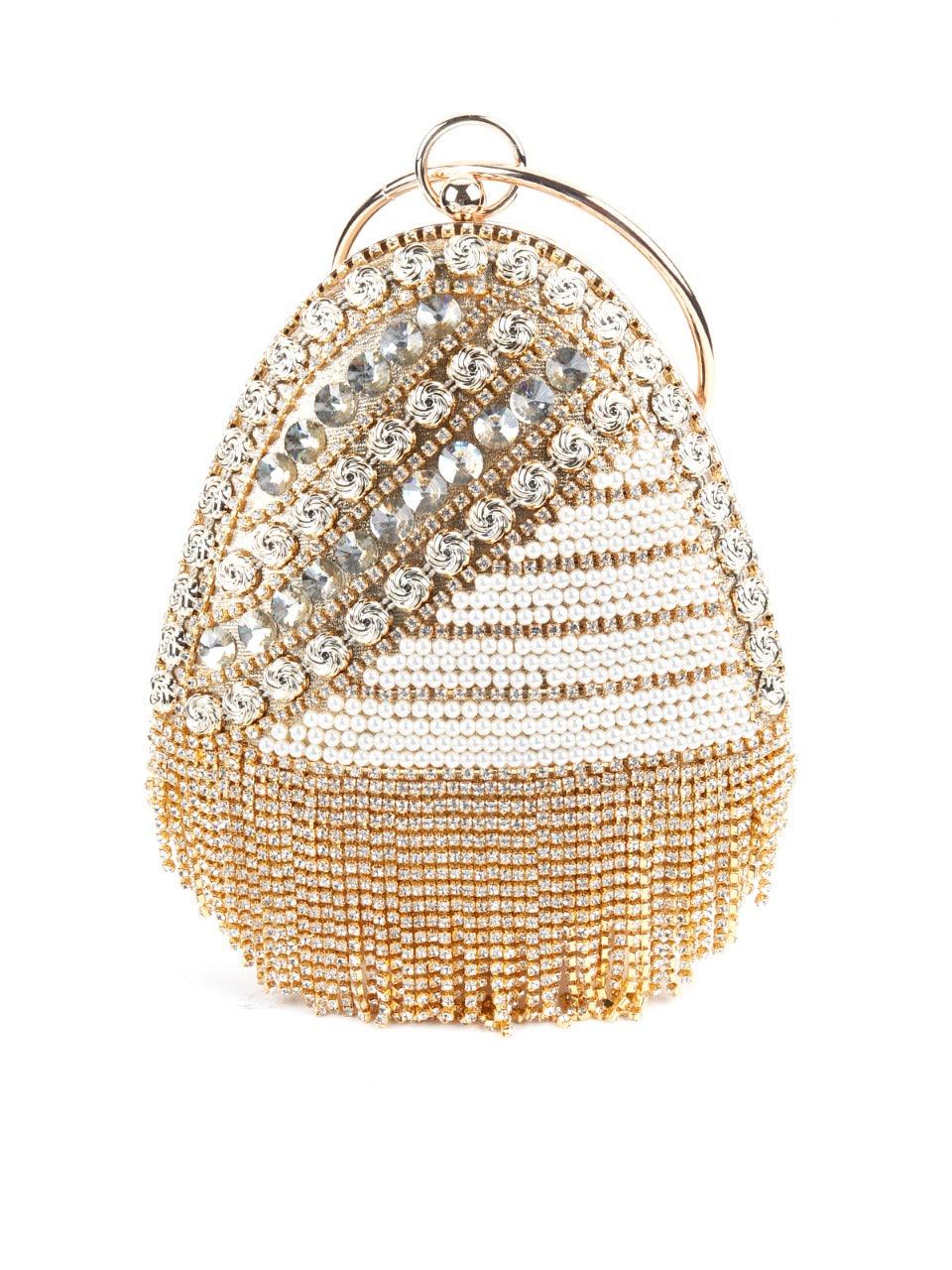Gold Egg Shape Crystal Clutch bag - Odette