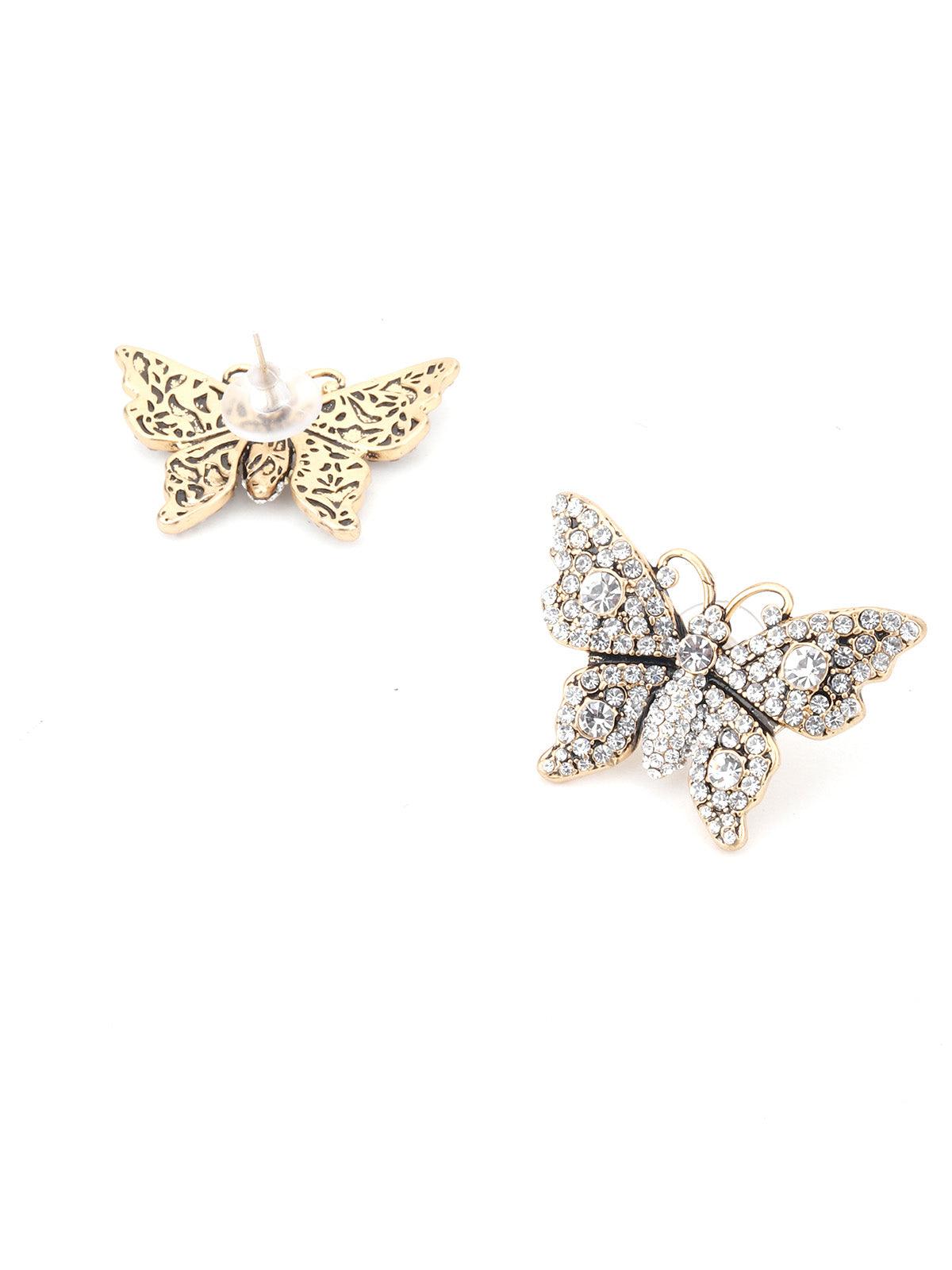 Gold Glittery Stone Butterfly Shape Studs - Odette
