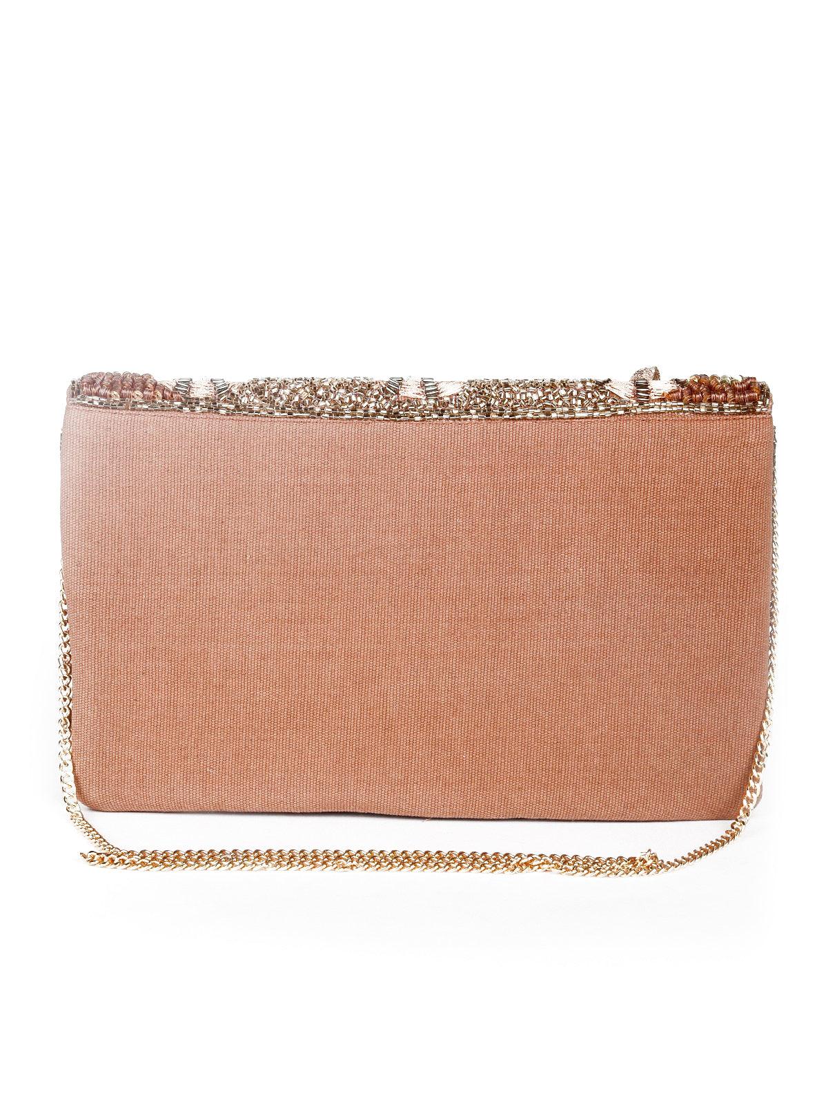 Gold Hue Fully Beaded Clutch/Sling Bag - Odette