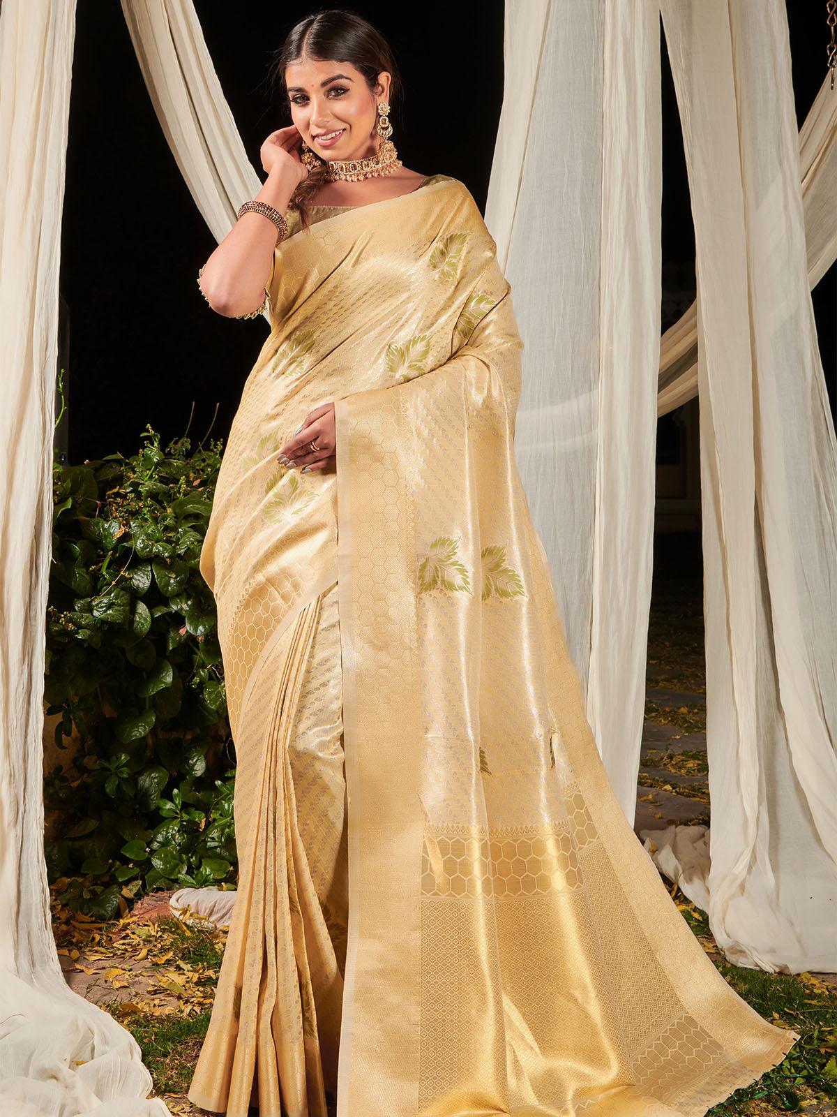 Gold Premium Linen Silk Leheriya Saree - Odette