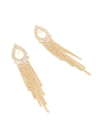 Gold Sparkly Crystal Drop Tassel Earrings - Odette