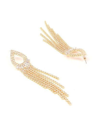 Gold Sparkly Crystal Drop Tassel Earrings - Odette