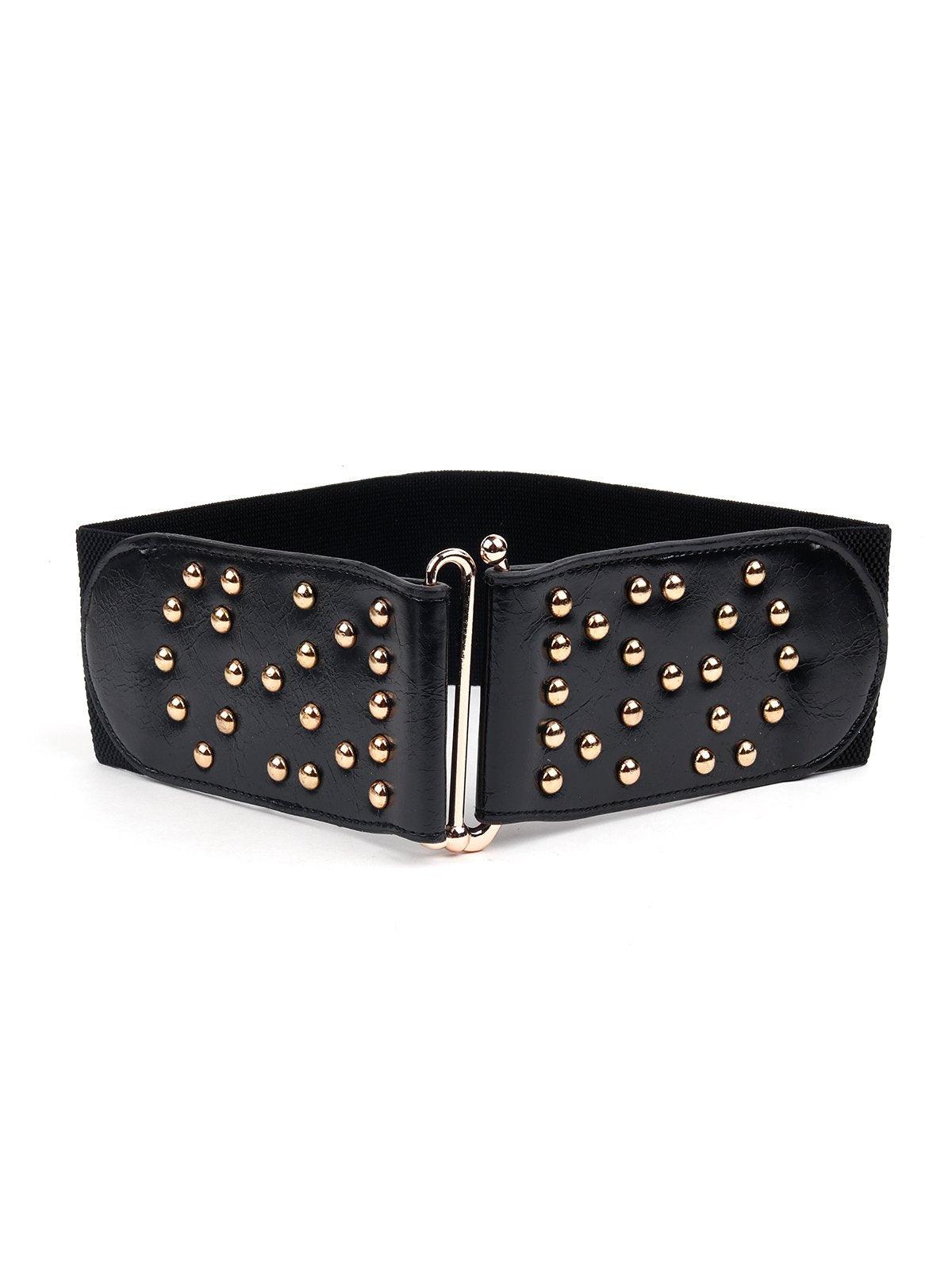 Gold studded black broad waist belt - Odette