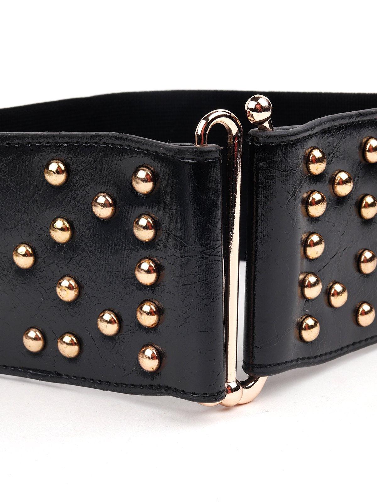 Buy Gold studded black broad waist belt – Odette
