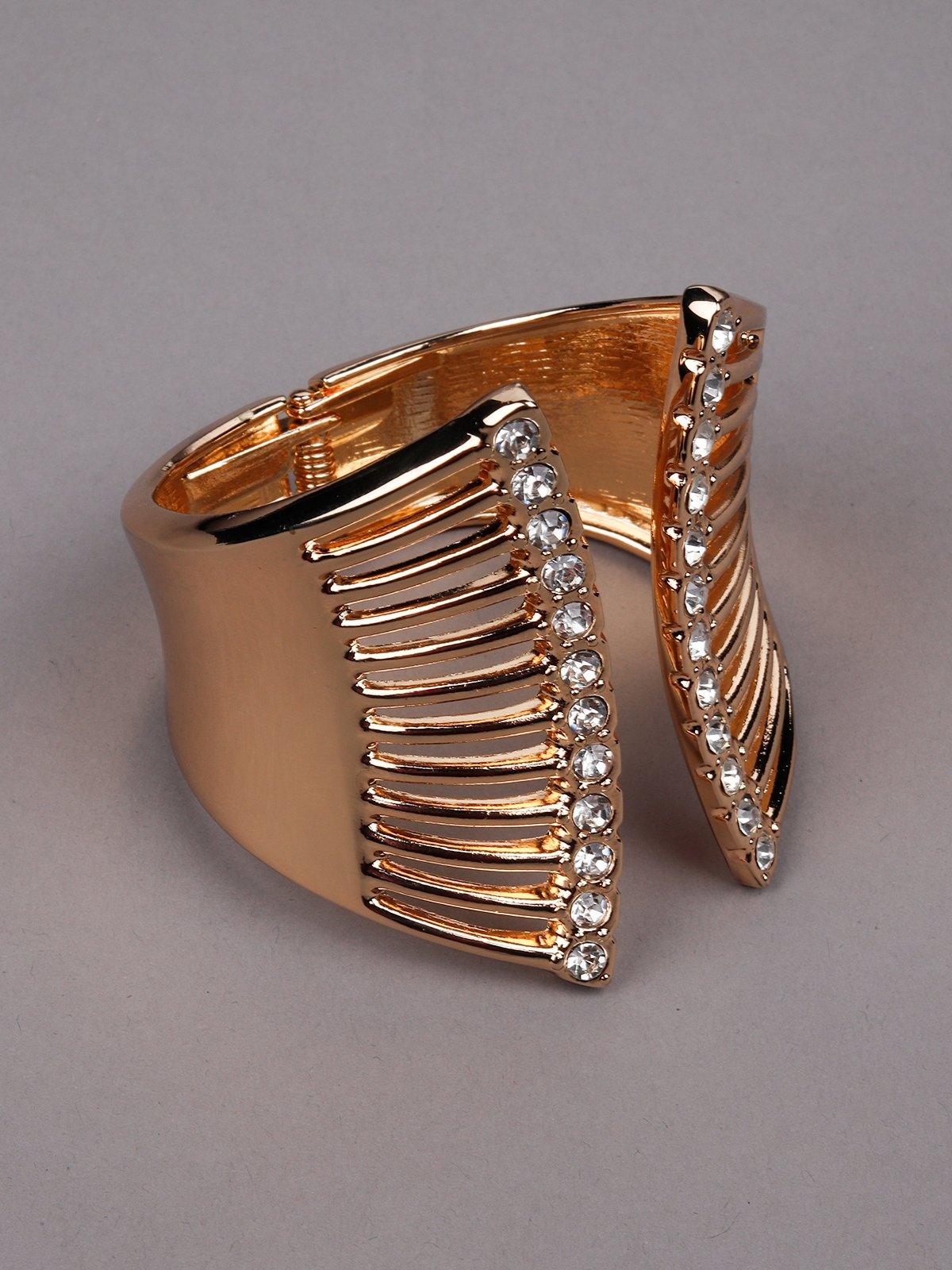 Gold Textured Cz Crystal-Embellished Cuff Bracelet - Odette