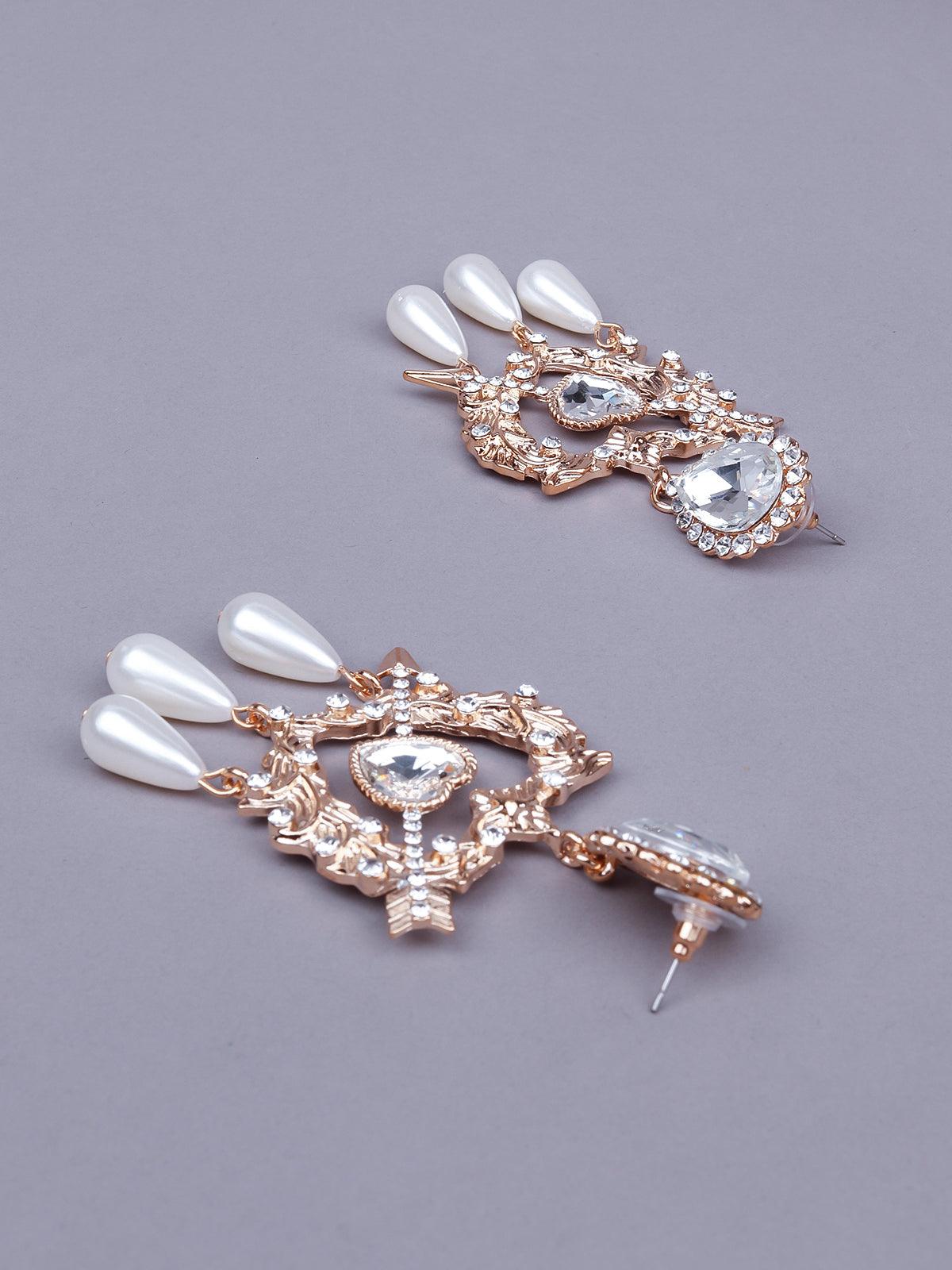 Gold textured drop earrings - Odette