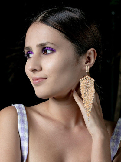 Gold-Tone Crystal-Embellished High-Low Tassel Earrings - Odette