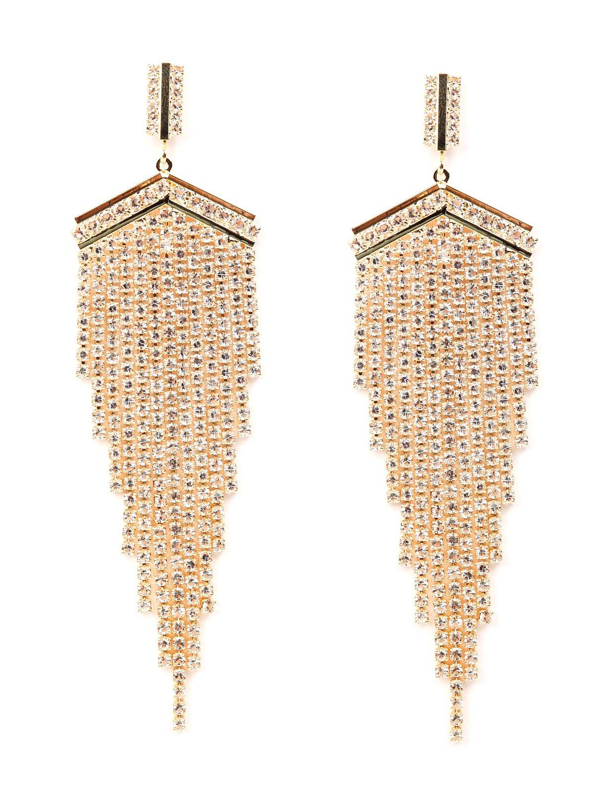 Gold-Tone Crystal-Embellished High-Low Tassel Earrings - Odette