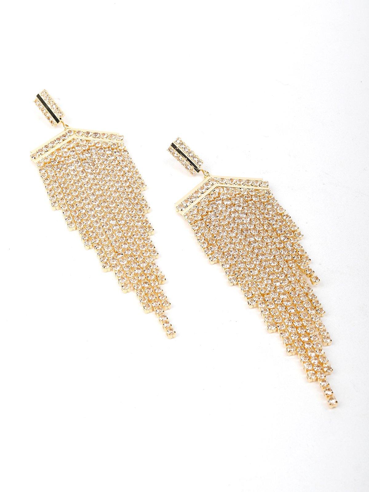 Gold-Tone Crystal-Embellished High-Low Tassel Earrings - Odette