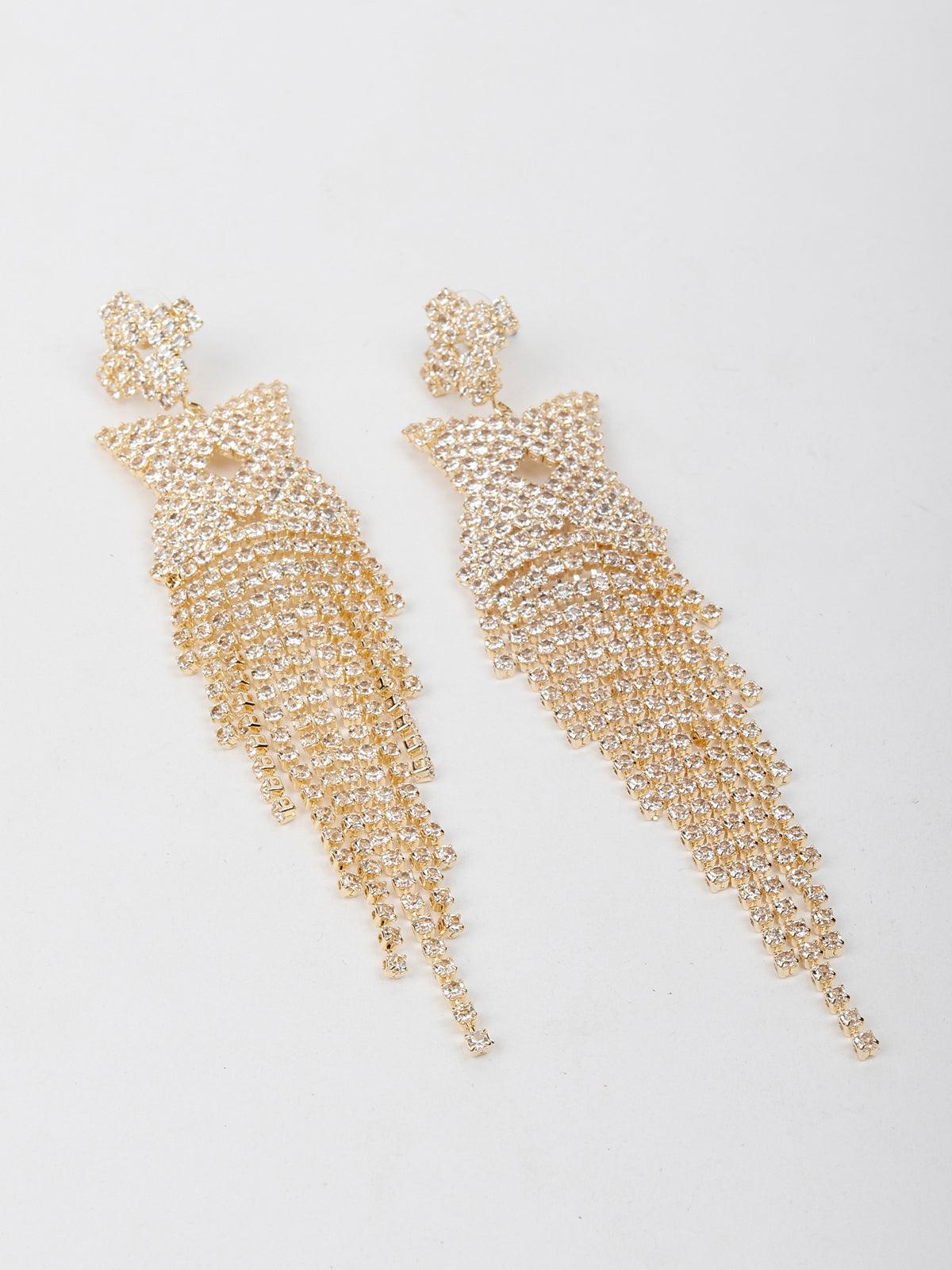 Gold-Tone Crystal Star Tassel Earrings - Odette
