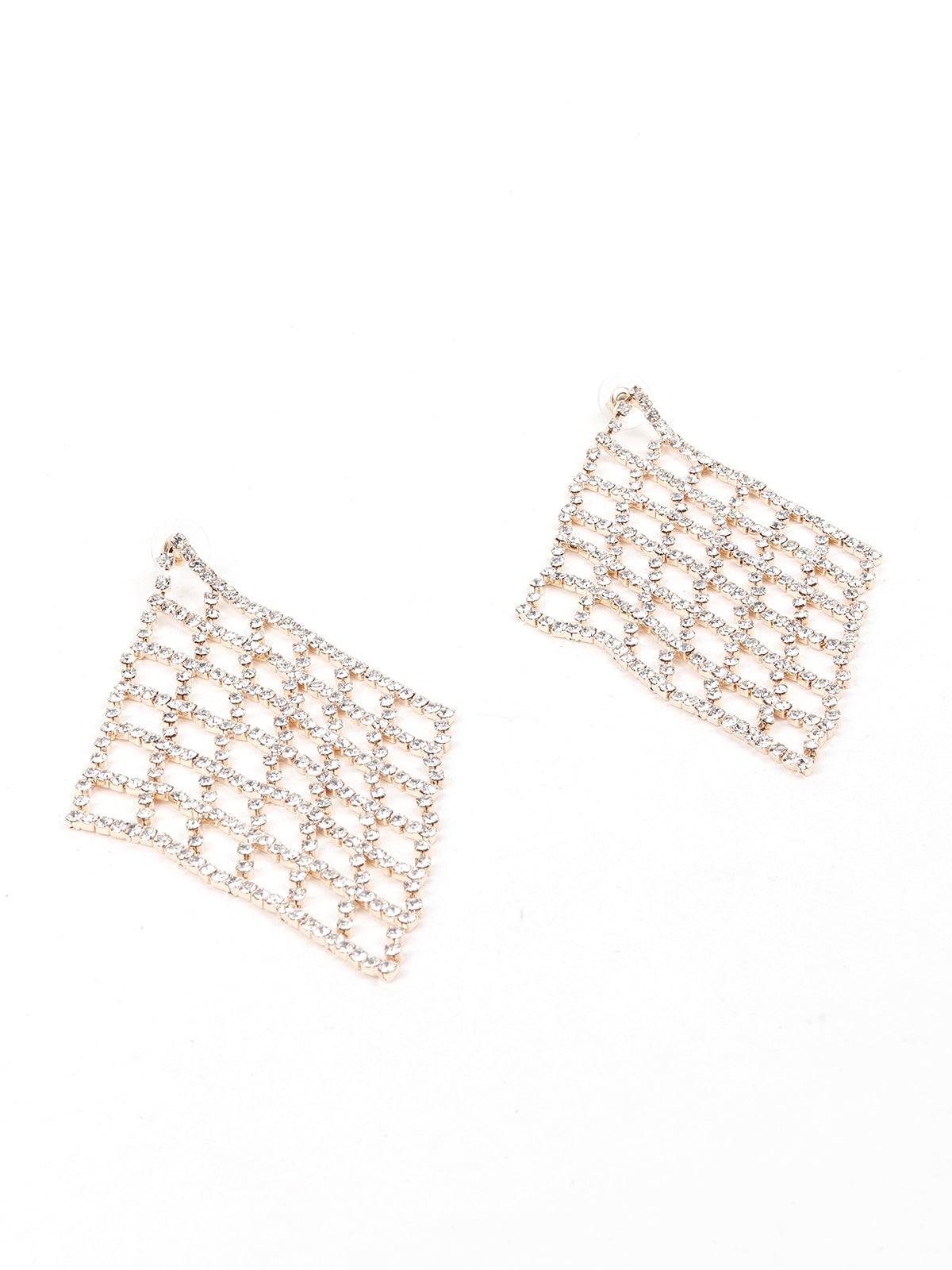 Gold-Tone Diamond Shaped Studded Earrings - Odette
