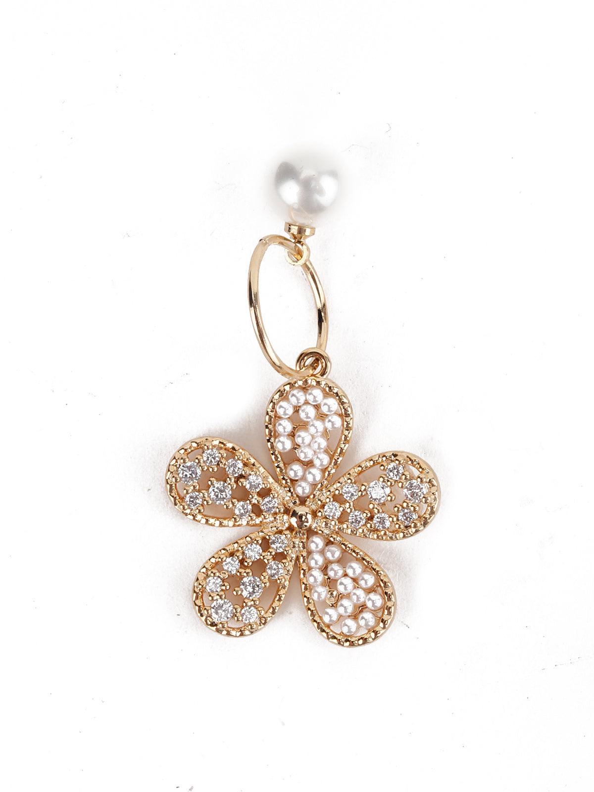 Gold Tone Floral Embellished Dangle Earrings - Odette