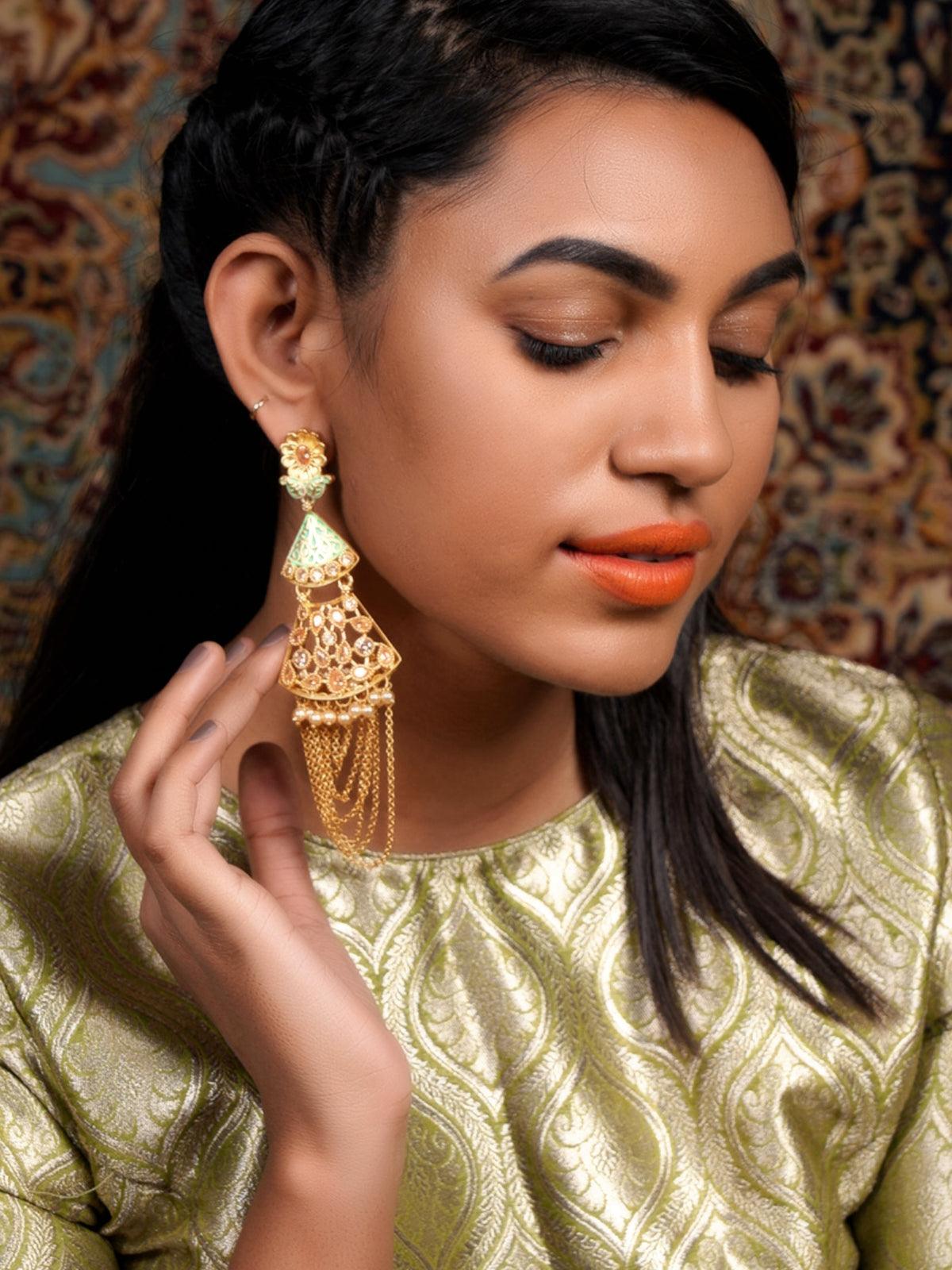 Gold Tone Geo Dangle Earrings - Odette