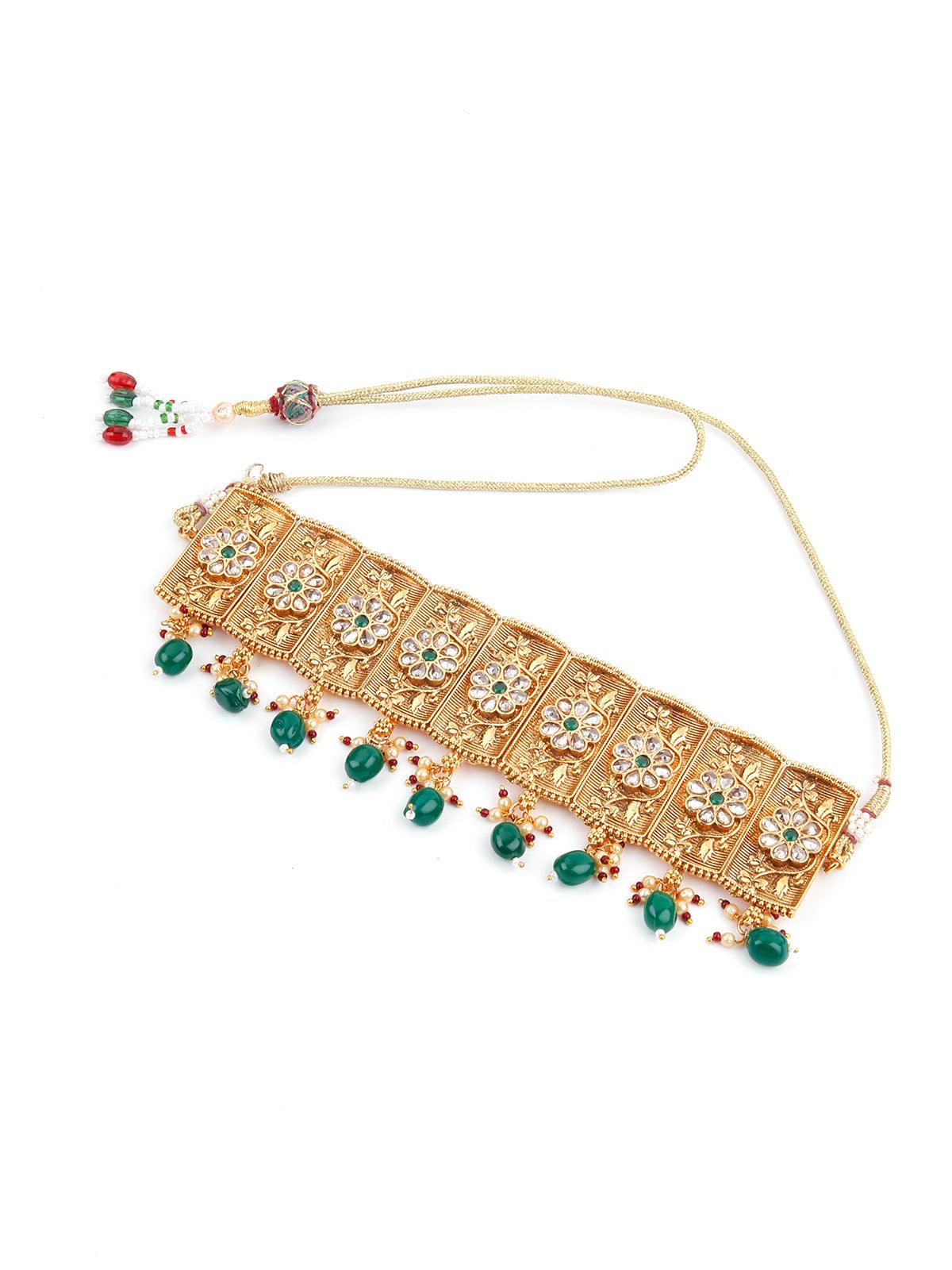 Gold Tone Green Mani Choker Set - Odette