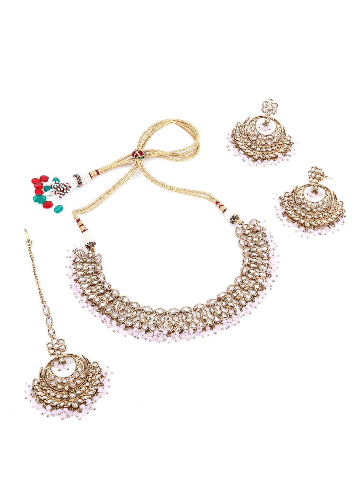Gold Tone Lavender Pearl Necklace Set - Odette