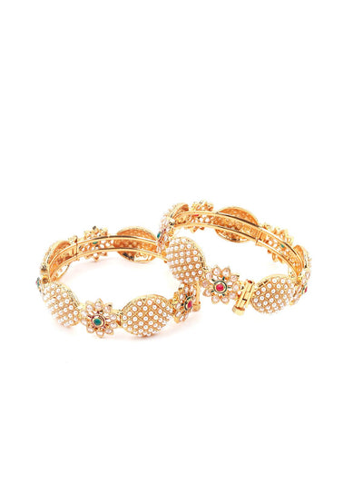 Gold Tone Pearl Studded Pair of Two Bangles! - Odette