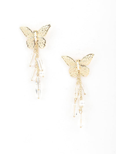 Gold Tone Pretty Butterfly Shape Tassel Earrings - Odette