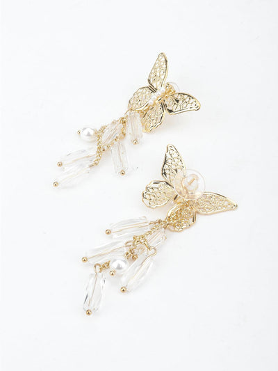 Gold Tone Pretty Butterfly Shape Tassel Earrings - Odette