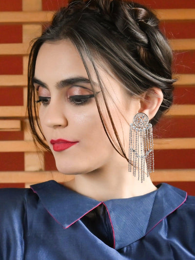 Gold-Tone Rounded Crystal Tassel Earrings - Odette