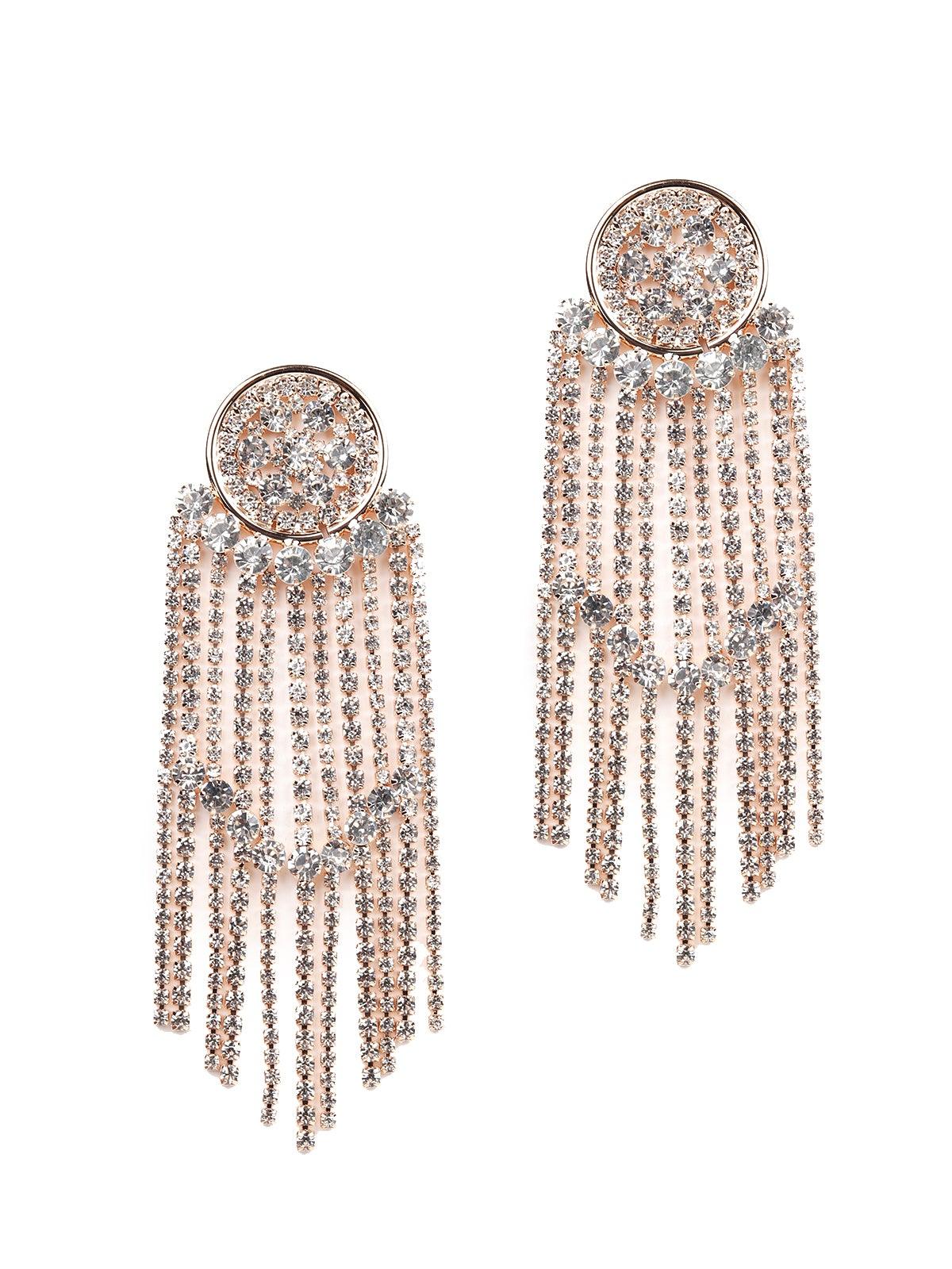 Gold-Tone Rounded Crystal Tassel Earrings - Odette