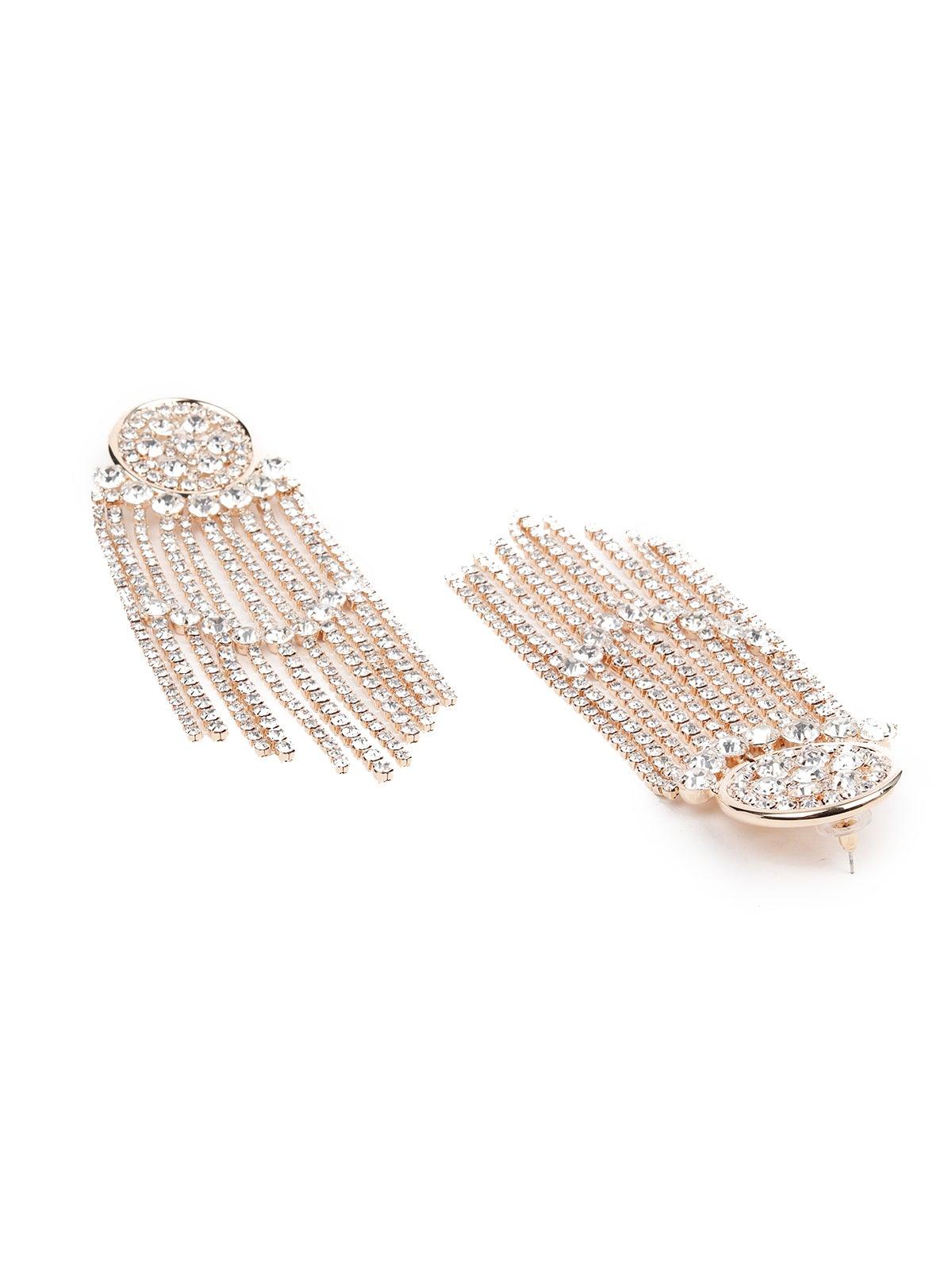 Gold-Tone Rounded Crystal Tassel Earrings - Odette