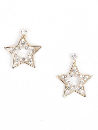 Gold Tone Silver Star Shape Dangle Earrings - Odette
