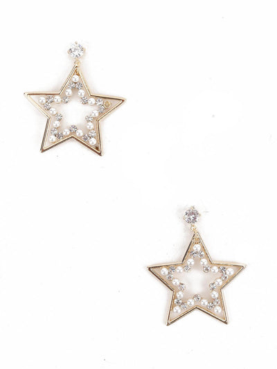 Gold Tone Silver Star Shape Dangle Earrings - Odette